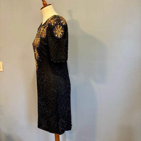 Vintage Jennifer Black & Gold Beaded Cocktail Dress, size small - Picture 9 of 15
